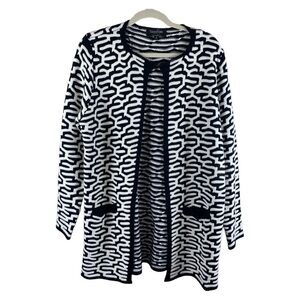 Heirloom Women’s Black White Open Front‎ Hook/Eye Closure Sweater Cardigan Sz XL